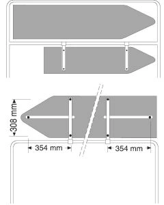 Skizze Aufsatzhalterungen und Abhängungen aus feuerverzinktem Stahl für Verkehrszeichen